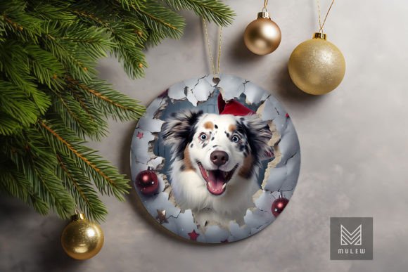 3D Australian Shepherd Dog Xmas Ornament Graphics for Crafts