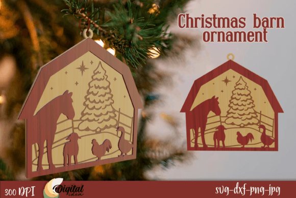 3D Christmas Barn Ornament Laser Cut SVG for Winter Amp Projects