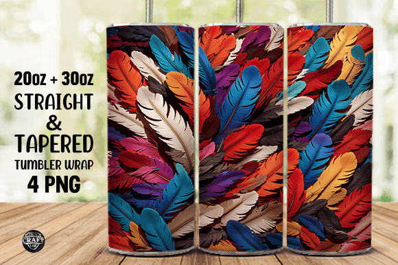 3D Colorful Feathers Tumbler Wrap PNG Graphics