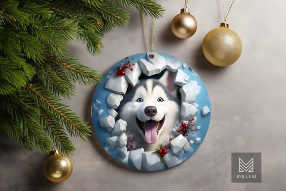3D Husky Dog Xmas Ornament for Crafts and Graphics