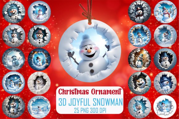 3D Joyful Snowman Christmas Ornament: A Festive Graphic for Crafts and Holiday Projects