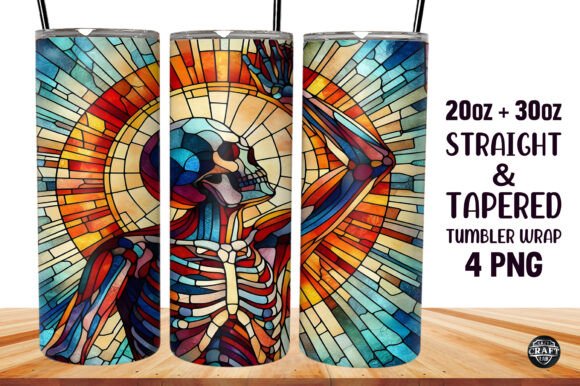 3D Skeleton Stained Glass Tumbler Wrap 2: A Spooky Graphic Design Asset for Branding