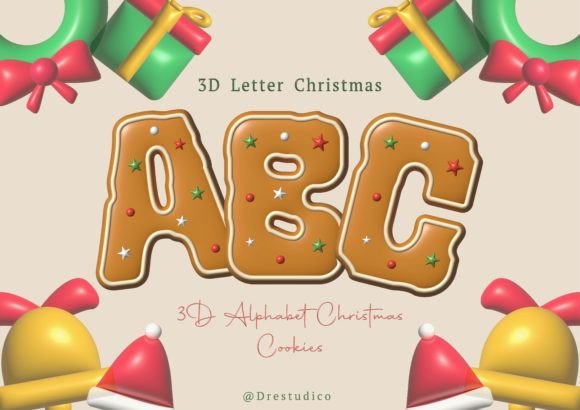 Christmas Icing Gingerbread 3D Alphabet for Graphics and Illustrations