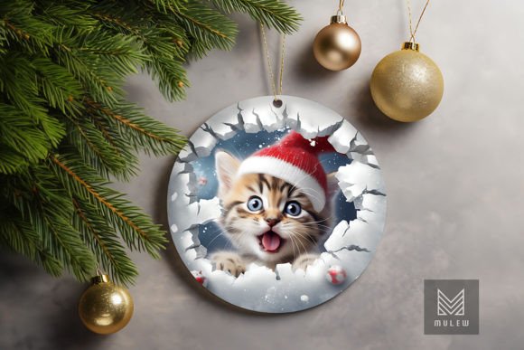 Cute 3D Cat Christmas Ornament Clipart for Graphics and Crafts