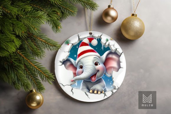 Cute Elephant 3D Christmas Ornament for Crafts and Graphics