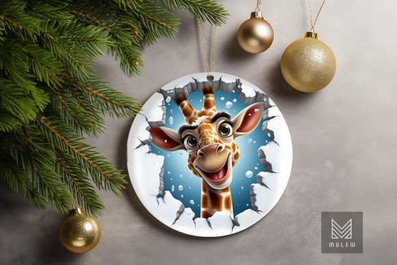 Cute Giraffe 3D Christmas Ornament: A Festive Graphic for Crafts & Branding