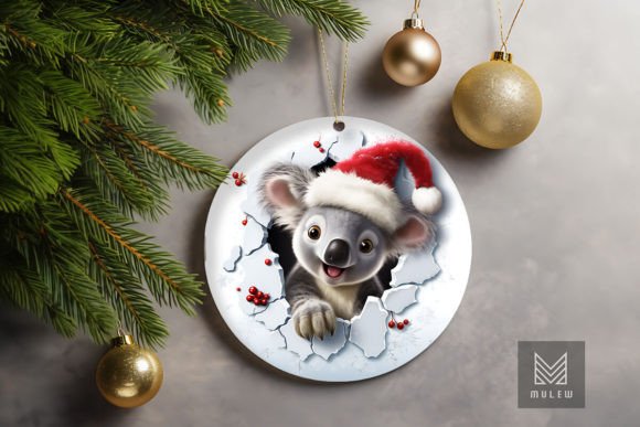 Cute Koala 3D Christmas Ornament Clipart for Crafts and Graphics