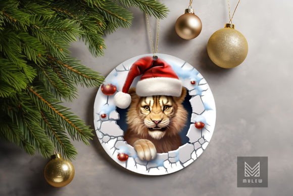 Cute Lion 3D Christmas Ornament Clipart: A Festive Graphic Design Asset for Content Creators