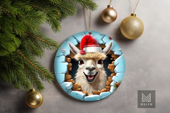 Cute Llama 3D Christmas Ornament Clipart for Crafts and Graphics