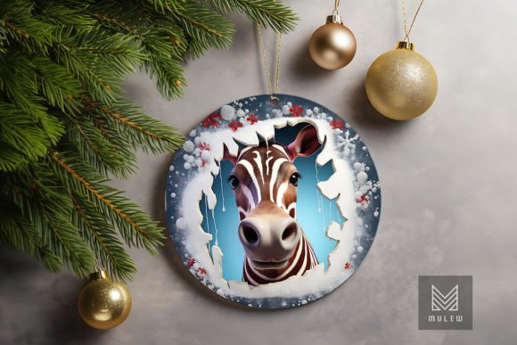 Cute Okapi 3D Christmas Ornament Clipart: A Festive Graphic for Crafts and Holiday Design