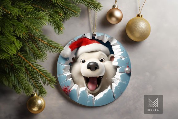 Cute Polar Bear 3D Christmas Ornament for Crafts and Graphics