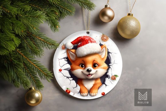 Cute Red Fox 3D Christmas Ornament for Crafts and Graphics