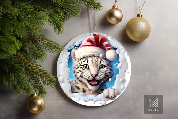 Cute Snow Leopard 3D Christmas Ornament for Crafts and Graphics