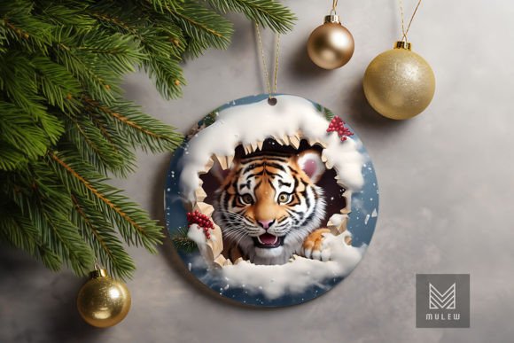Cute Tiger 3D Christmas Ornament Clipart: A Festive Graphic for Crafts and Design Projects