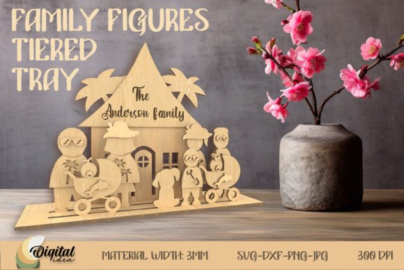 Family Figures Tiered Tray. 3D Laser Cut