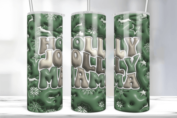 Holly Jolly Mama Xmas Puff Tumbler Wrap Graphics and Print Templates