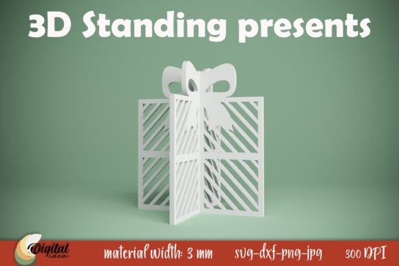 Laser Cut Standing. 3D Christmas Present in Winter Amp