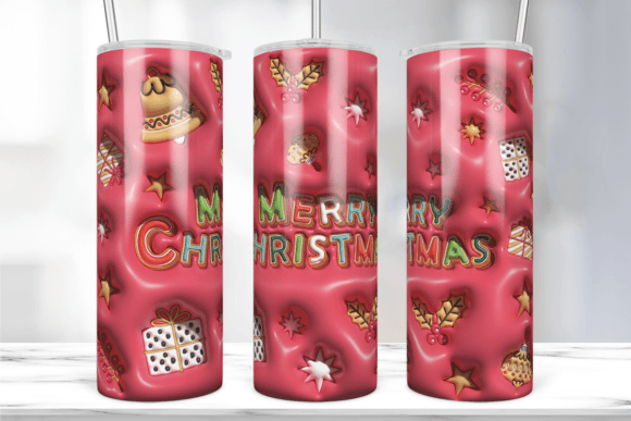 Merry Christmas 3D Inflated Tumbler Wrap Graphics and Print Templates